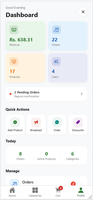 Admin dashboard